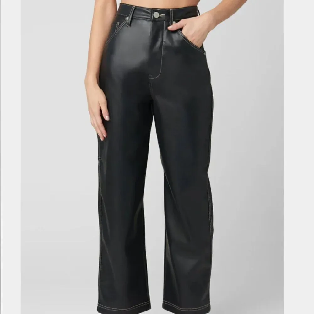 BLANKNYC Vegan Leather Black (City Bound) Carpenter Pants size 30 NWT